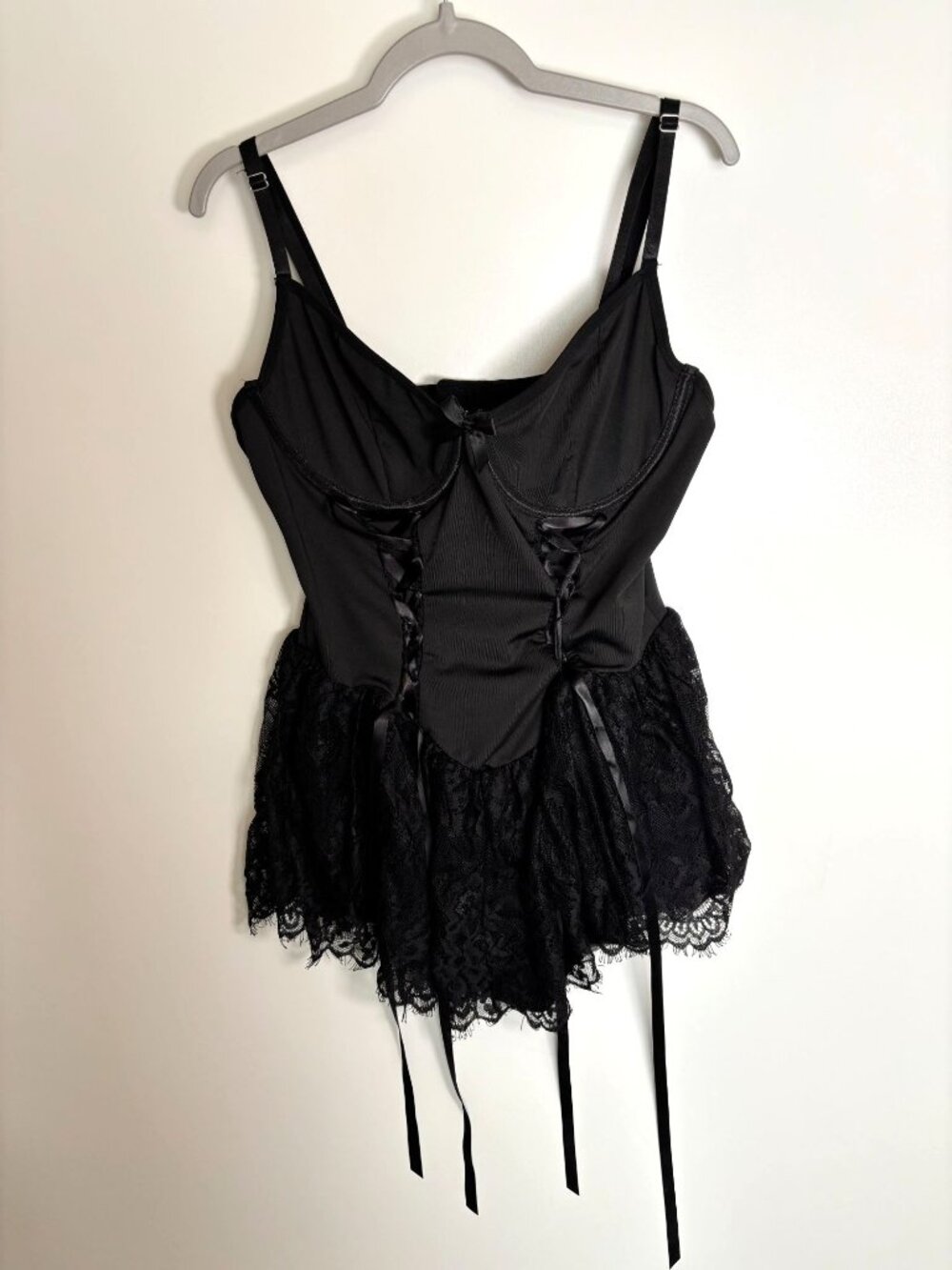 Tidouk Black Lace Corset Teddy Bodysuit, Size M